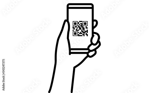 キャッシュレス、オンライン決済、QRコードが画面に出たスマートフォンを持つ手