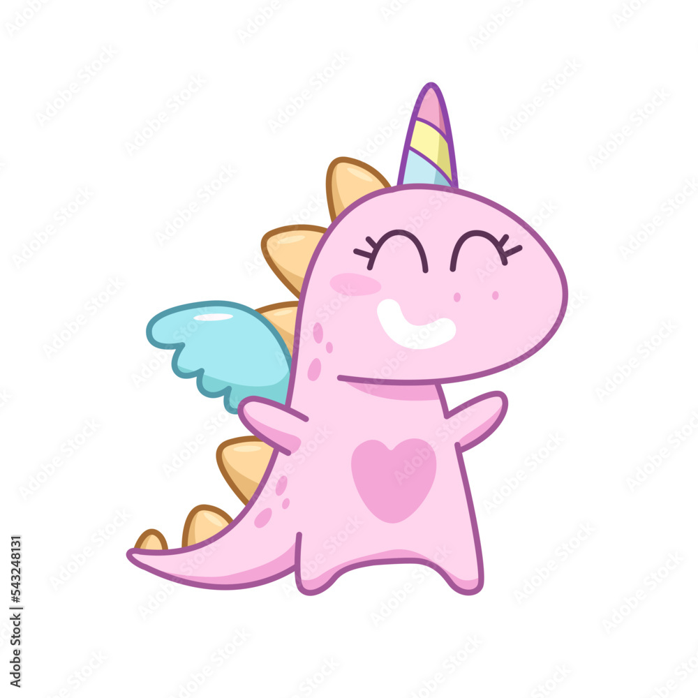 Dinocorn, dinosaur unicorn cute hand drawn doodle. Funny cartoon monster or dragon. Dinosaur girl unicorn for print design. Pink Gragon Unicorn or dinosaur doodle art for kids design. Isolated vector Dinocorn, dinosaur unicorn cute hand drawn doodle. Funny cartoon monster or dragon. Dinosaur girl unicorn for print design. Pink Gragon Unicorn or dinosaur doodle art for kids design. Isolated vector