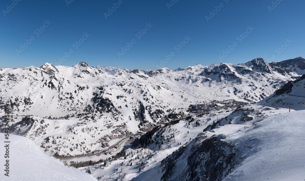 Ski resort in Austria alps, Obertauern are one of the best place for skiing and snowboarding. Winter landscape full of snow and gorgeous slopes. 
