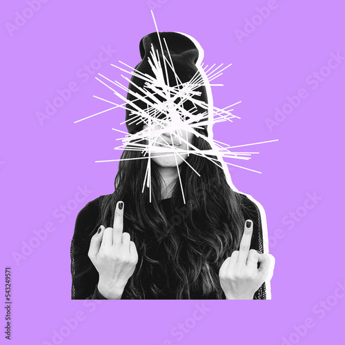 Stylish minimal contemporary collage. Agressive fashion girl. photo