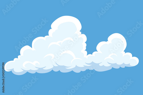 Cartoon clouds. Abstract white cloudscape icon symbol. Vector cloudy landscape or simplicity nature aerial panorama. Round shapes in flat style