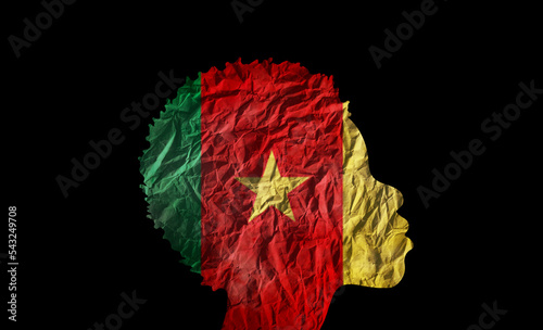 African woman silhouette with Cameroon flag.