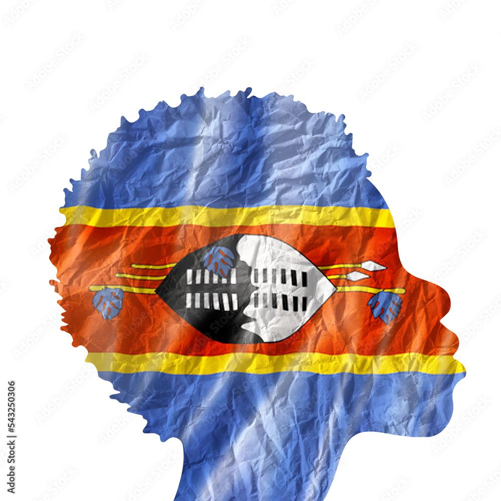 African woman silhouette with eswatini national flag stock