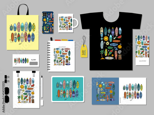 Surfing time, suf school, boards collection. Concept art for you business. Cr...