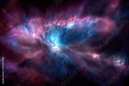 Glowing nebula with young stars. Cosmic wallpaper, background.