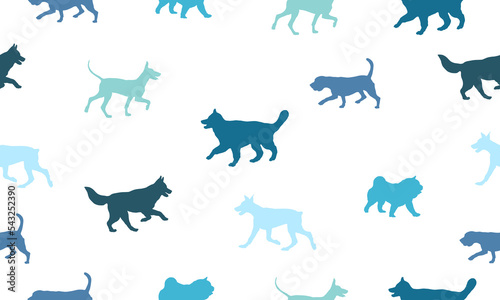 Seamless pattern. Dogs different breeds isolated on a white background. Endless texture. Design for fabric  decor  wallpaper  wrapping paper  surface design. Vector illustration.