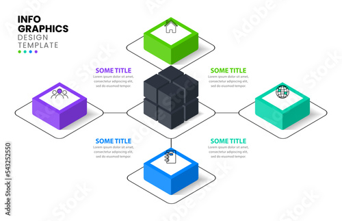Infographic template. Server with 4 steps connected by a line