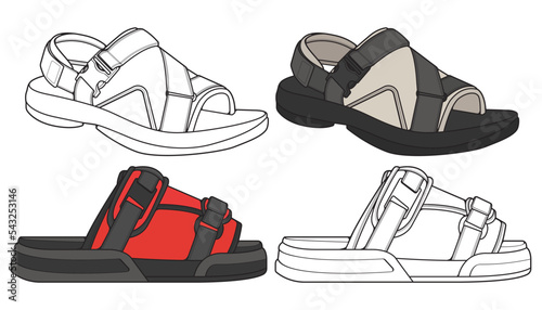 strap sandals drawing vector, strap sandals style, vector Illustration. with background