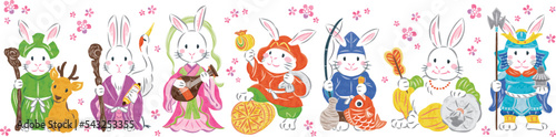 2023年　卯年　うさぎ　七福神　年賀状素材イラストセット