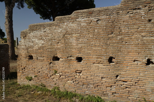 Detail of an ancient Roman brick wall photo