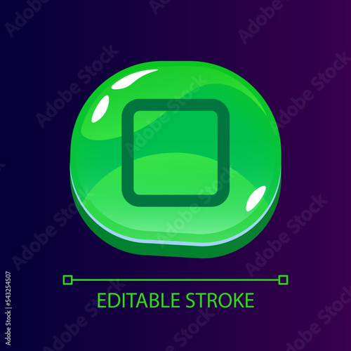 Full stop glossy ui button with linear icon. Multimedia player control. Technology of videography. Isolated user interface element for web, mobile, video game design. Editable stroke. Arial font used