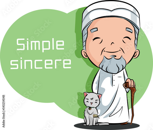 Grandfather and grandchildren in a Muslim family