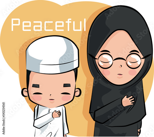 Grandfather and grandchildren in a Muslim family