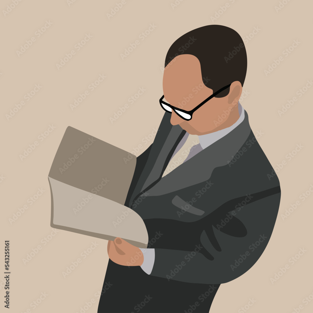 Vector isolated illustration of a man in glasses with a book. Stock ...