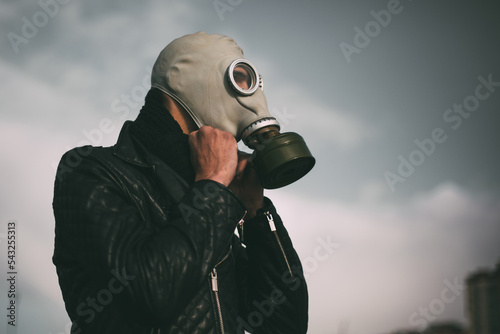 close up. casual guy in a gas mask