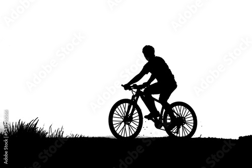 Fototapeta Naklejka Na Ścianę i Meble -  Silhouettes of mountain bikes and cyclists in the evening happily