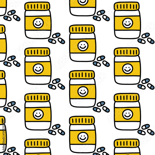 antidepressants seamless doodle pattern, vector color line illustration