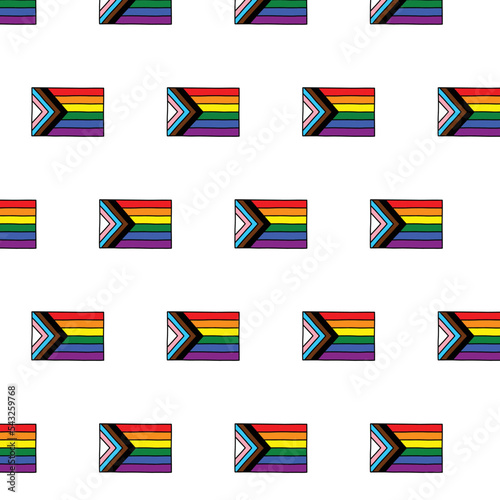 progress pride flag seamless doodle pattern, vector color line illustration