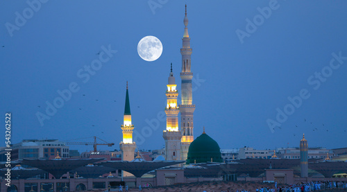 Panaroma view of Nabawi Mosque in Madinah, Saudi Arabia. photo