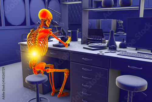 Work-related musculoskeletal disorders in laboratory workers, 3D illustration photo