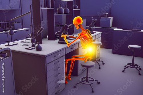 Work-related musculoskeletal disorders in laboratory workers, 3D illustration