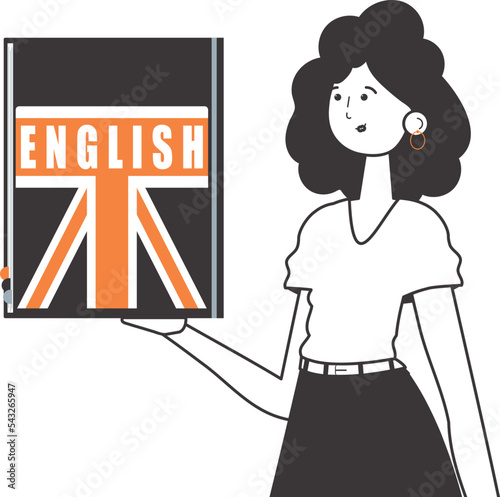 English teacher. The concept of learning a foreign language. Linear style. Isolated, vector illustration.
