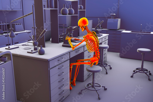 Work-related musculoskeletal disorders in laboratory workers, 3D illustration photo