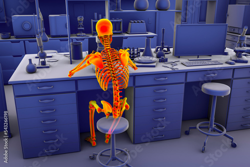 Work-related musculoskeletal disorders in laboratory workers, 3D illustration photo