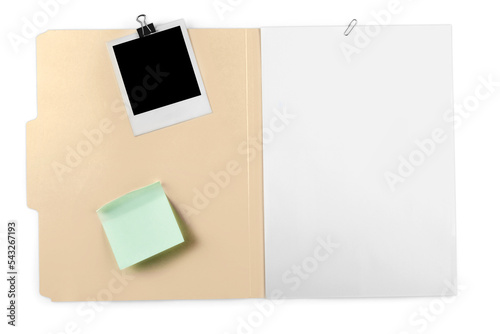 File Folder with Blank Pages, Polaroid and Adhesive Note