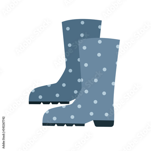 Cute cartoon rubber boots with pattern isolated on white background.Vector illustration