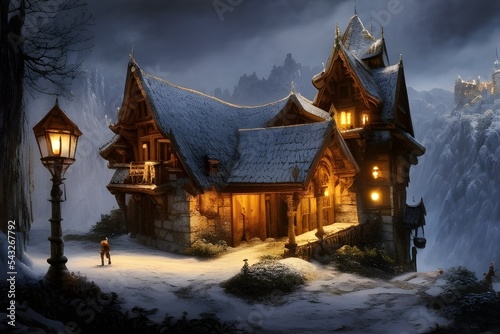 Intricate house  castle  on beautiful landscape 3d illustration 3d render