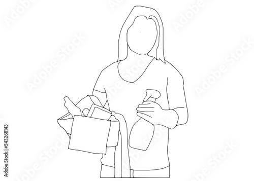 Cleaning lady line flat icon. illustration woman with a mop and a basin. Maid