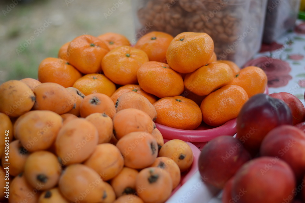 orange fruits, tangerines on the market in Abkhazia