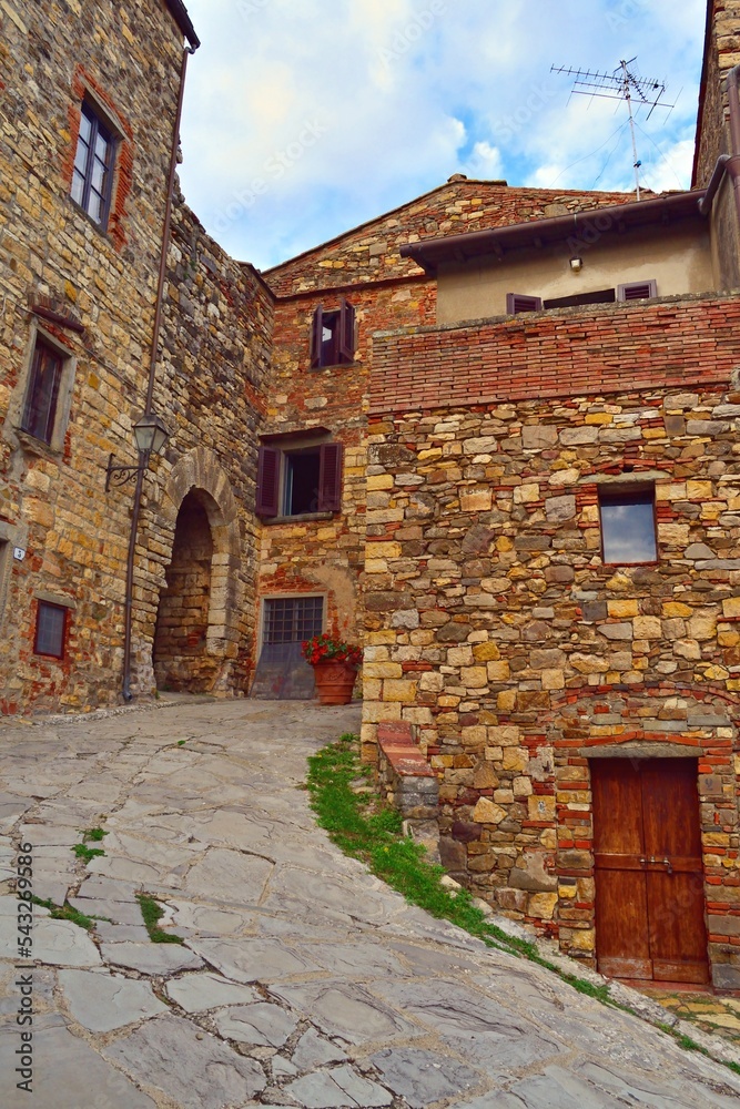 View of the medieval village of Panzano in Chianti in the municipality of Greve in Chianti, Florence, Italy