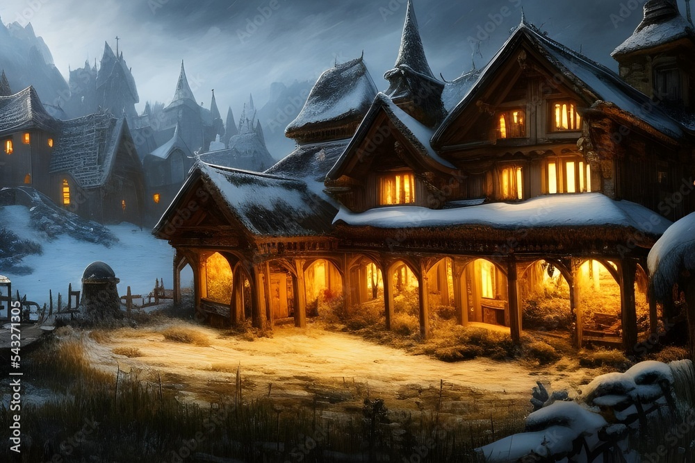 Obraz premium Intricate house, castle, on beautiful landscape 3d illustration 3d render