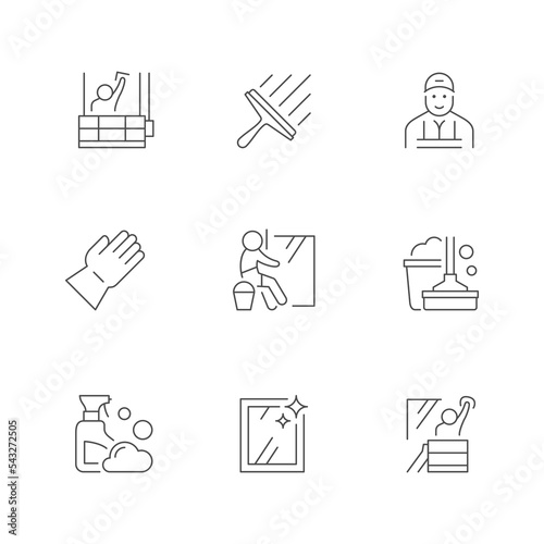 Set line icons of window cleaning isolated on white