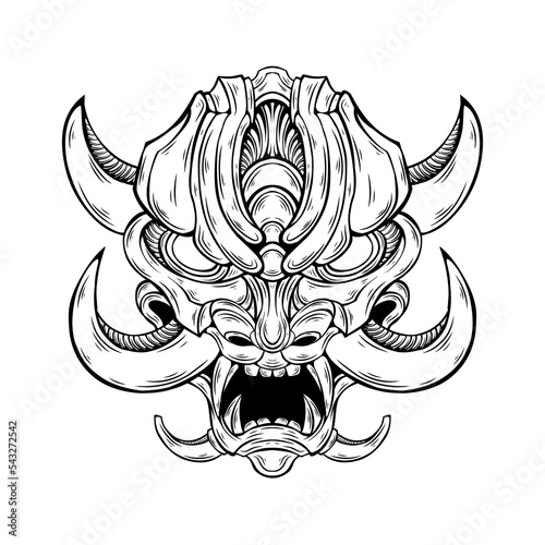 premium vector | Japnese oni mask devil hand drawn illustration