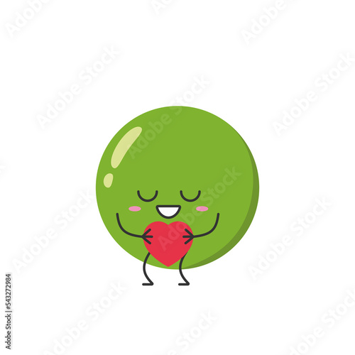 Green pea character cartoon love sign heart favorite cute smiling face cheerful kawaii joy happy emotions icon vector illustration.