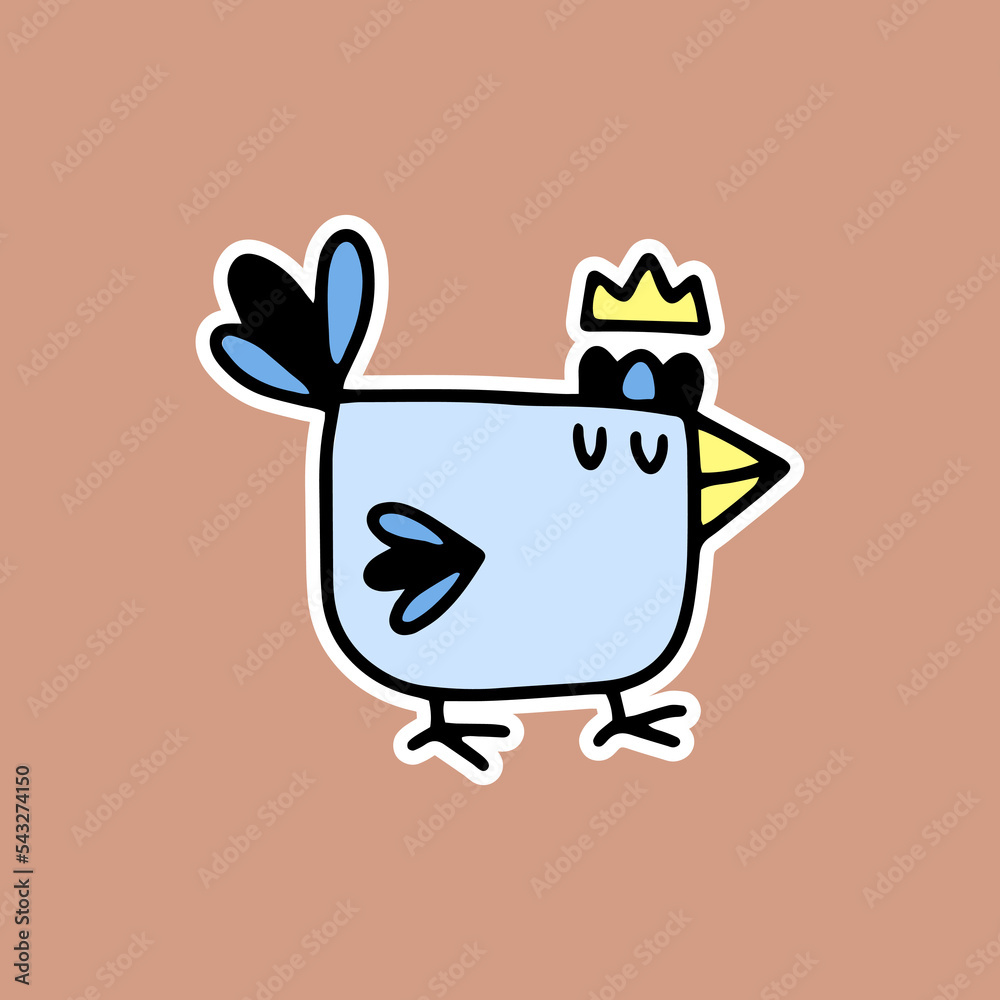 sticker, clipart, bird, chicken, rooster, crown, doodle