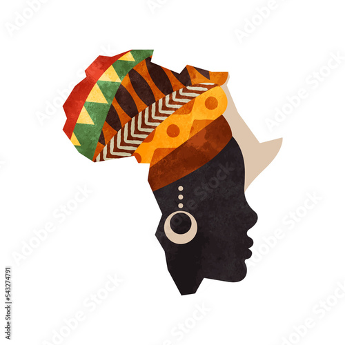 Black african woman africa map concept isolated. PNG transparent background.
