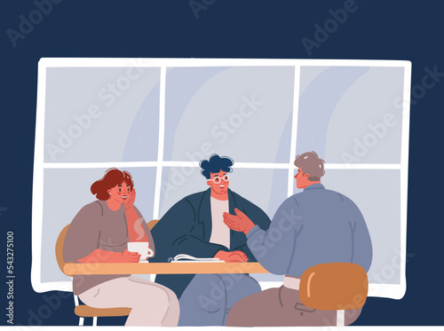 Vector illustraiton of couple talking. Man woman discuss problems. Financial adviser, lawyer