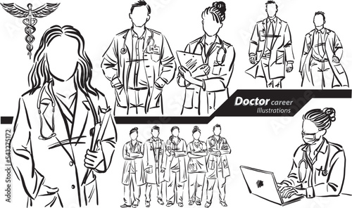 doctor career profession work doodle design drawing vector illustration