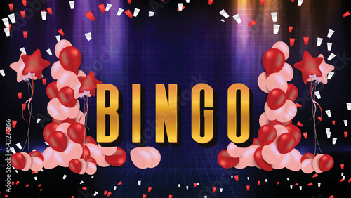 abstract background of neon bingo sign and confetti