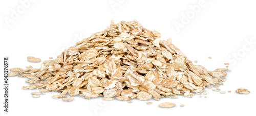 Oat flakes pile on white background photo