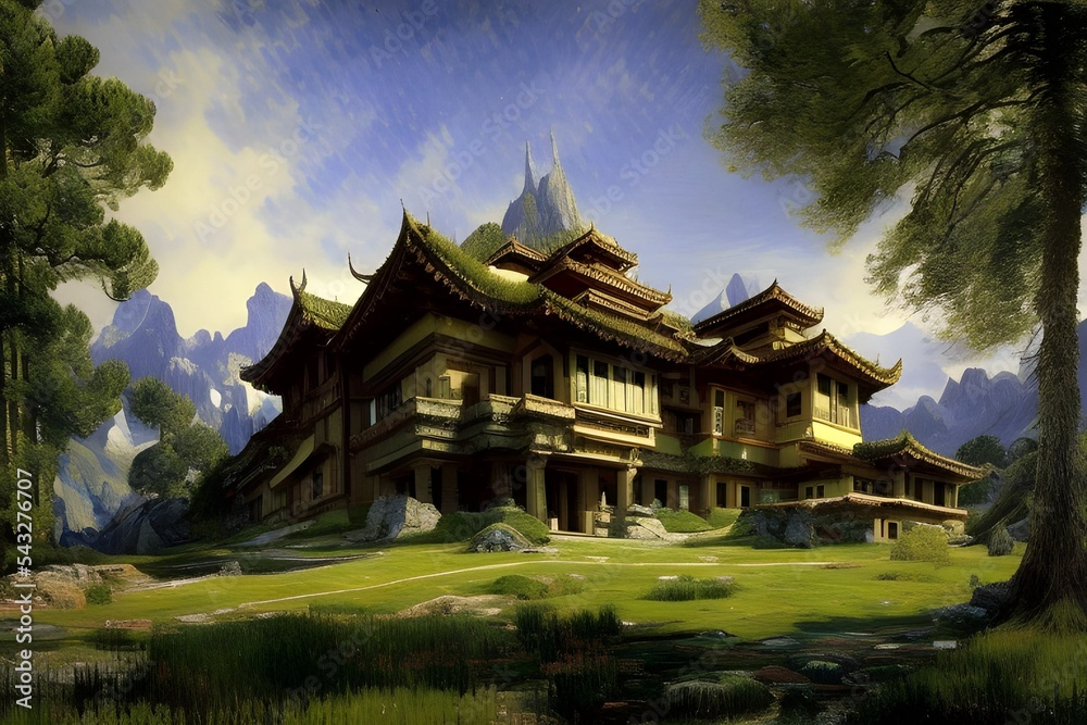 Naklejka premium House on rural area 3d render 3d illustration