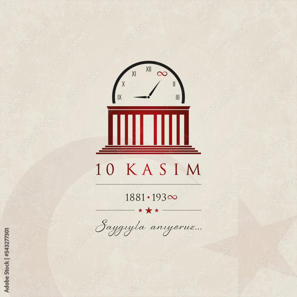 10 kasim vector illustration. (10 November, Mustafa Kemal Ataturk Death Day anniversary.) - obrazy, fototapety, plakaty 