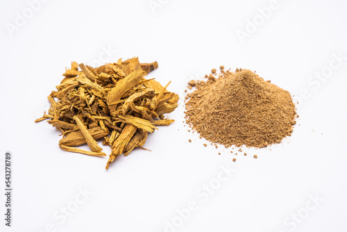 Ayurvedic Daruharidra - Daru haldi or tree turmeric isolated over white background photo