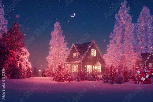 Wallpaper Mural christmas night in the village Torontodigital.ca