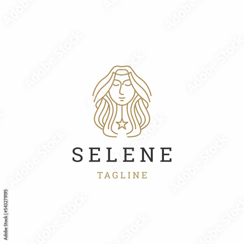 Selene the goddess of Greek mythology. Women beauty logo icon design template flat vector