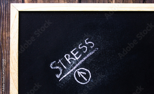 STRESS - text on chalk board. Lettering stress concept.